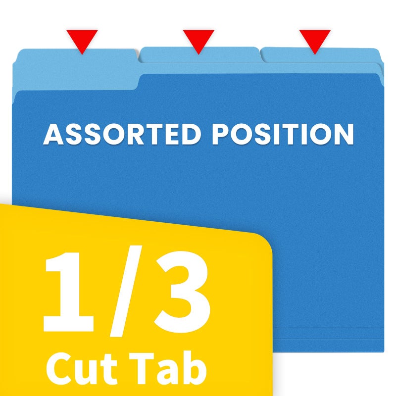 ساني مجلدات ملفات SUNEE بحجم الحروف باللون الأزرق، 100 حزمة مجلدات مانيلا 8.5 × 11 1/3 علامات تبويب، مجلدات ملفات ملونة، مكتب المنزل والمدرسة لملفات المستندات الورقية - Image 5